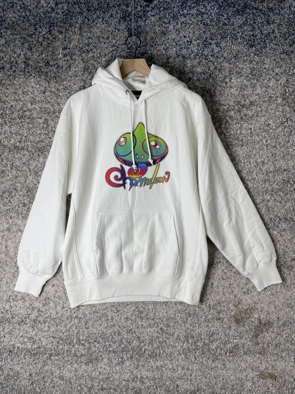 atmos Hoodie Mens XL White Chameleon Logo Graphic Pullover Streetwear AT14KS50